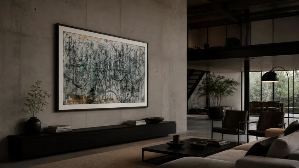 Opera di Kende su parete in un ambiente contemporaneo