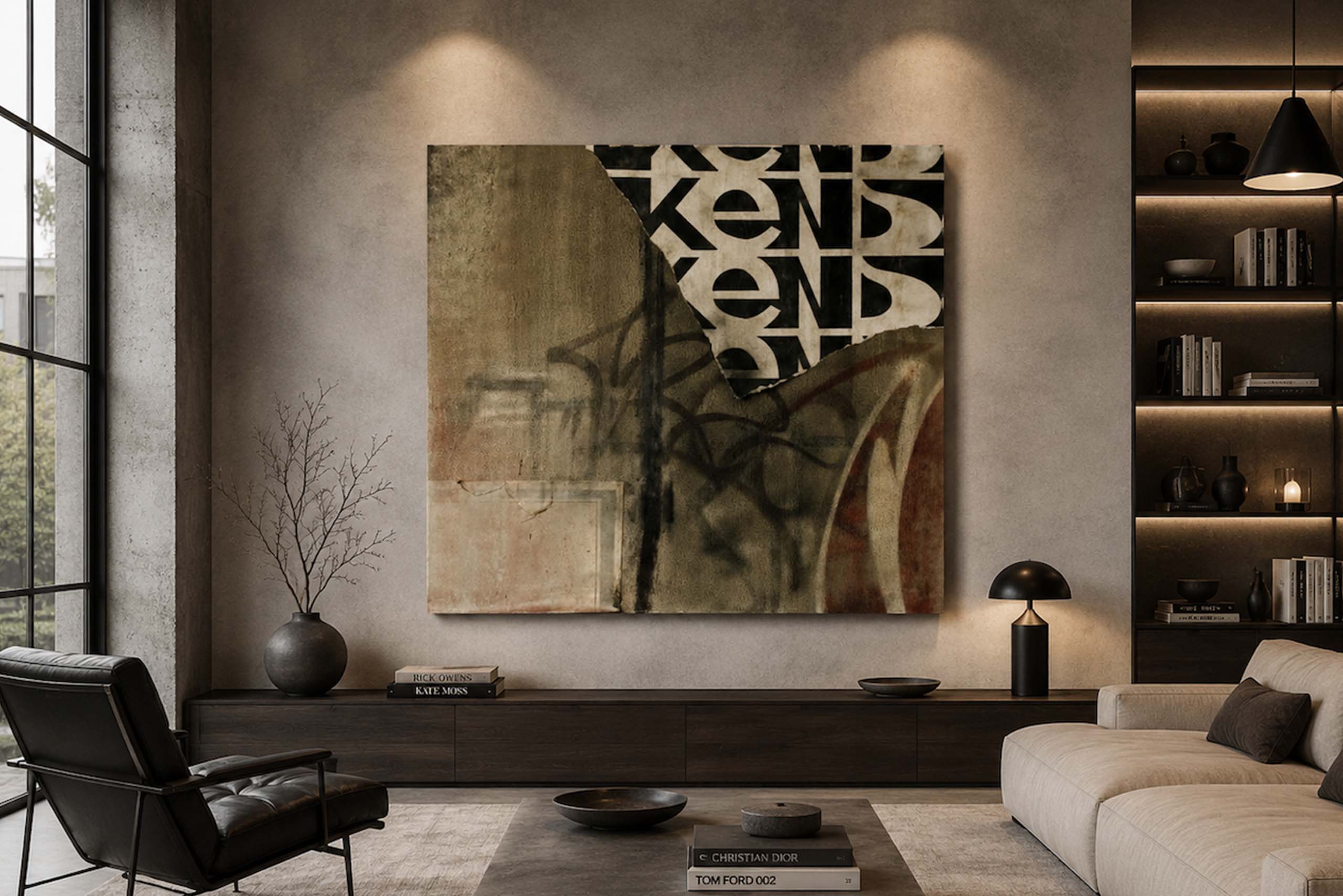 The first panel in the Graffiti History series, this 100x100 cm work on wood introduces the modular language that runs through the entire cycle. The composition develops research into the visual genealogy of European writing through repetition, variation, and layering of the mark. Created in 2010 using mixed media on wood, the work is now in a private collection.