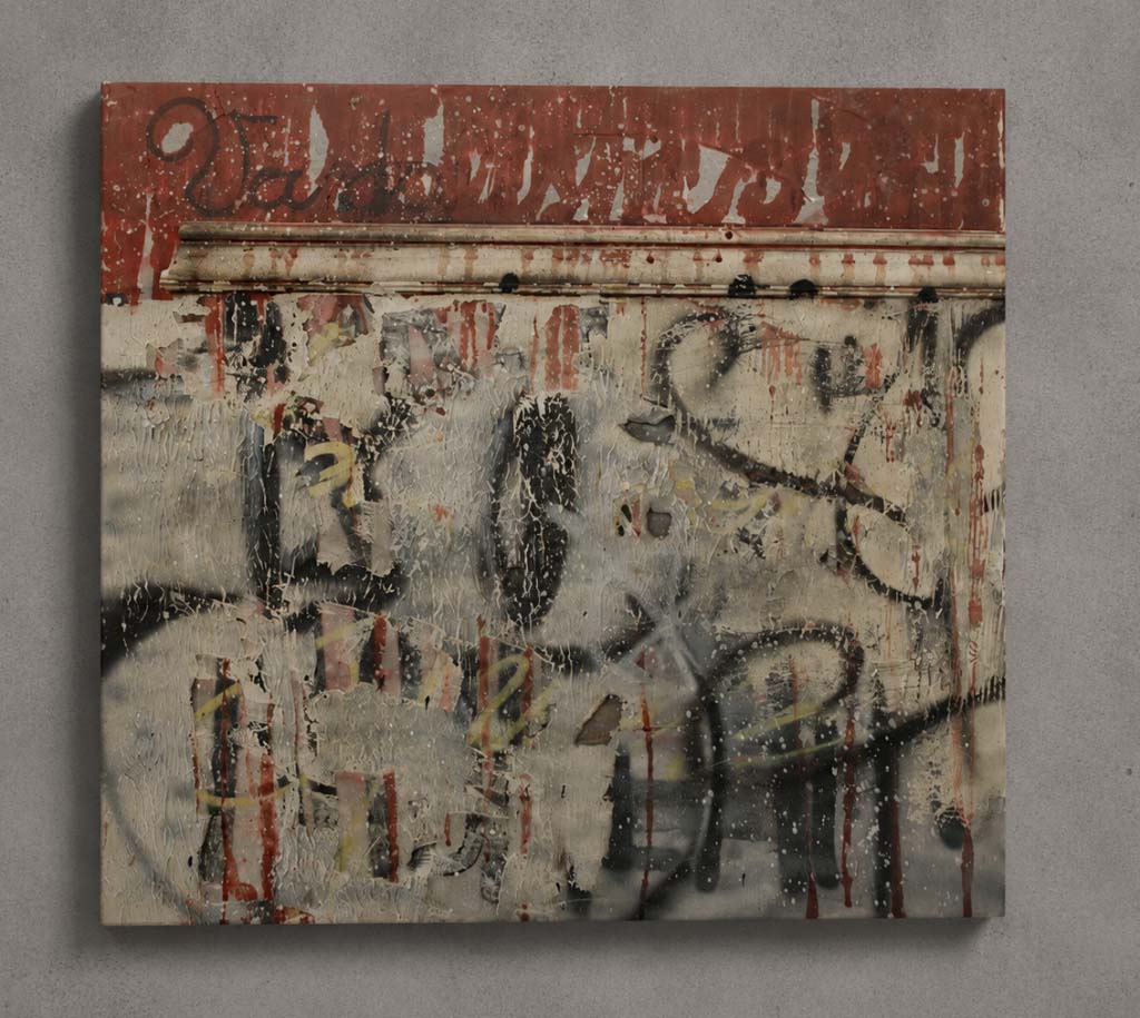 Parte del ciclo Graffiti History, quest’opera di 100 × 100 cm su legno appartiene a una serie modulare concepita come genealogia visiva della scrittura europea. Ogni pannello sviluppa una propria autonomia compositiva pur mantenendo continuità con la narrazione complessiva della serie attraverso ritmo, segno e materia. Realizzata nel 2010 in tecnica mista su legno, l’opera si trova oggi in una collezione privata.