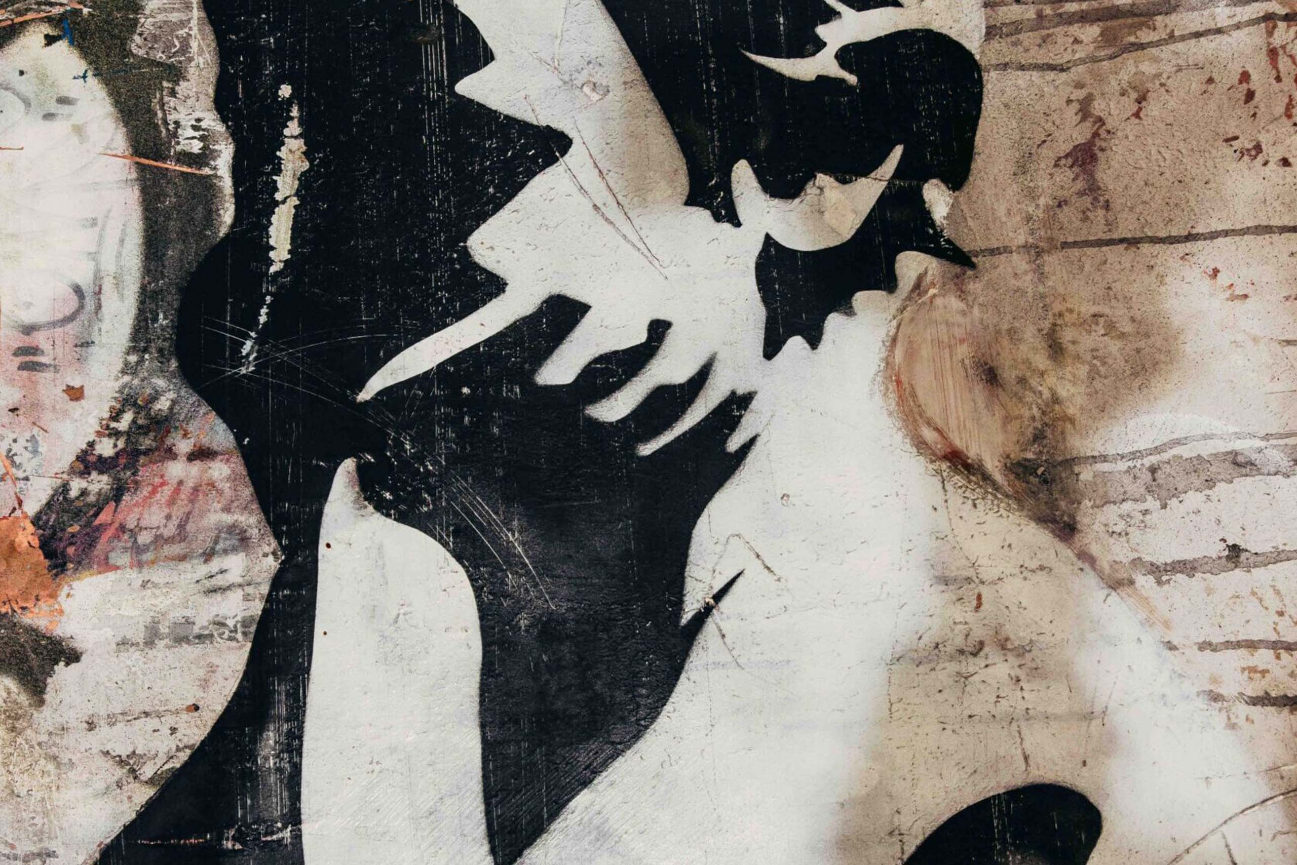 Created in 2010, Child combines calligraphic gesture, material layering, and figurative presence within a visual space inspired by the contemporary urban environment. The figure of the child appears isolated and silent, in contrast to the surface marked by writings, erasures, and painterly traces.