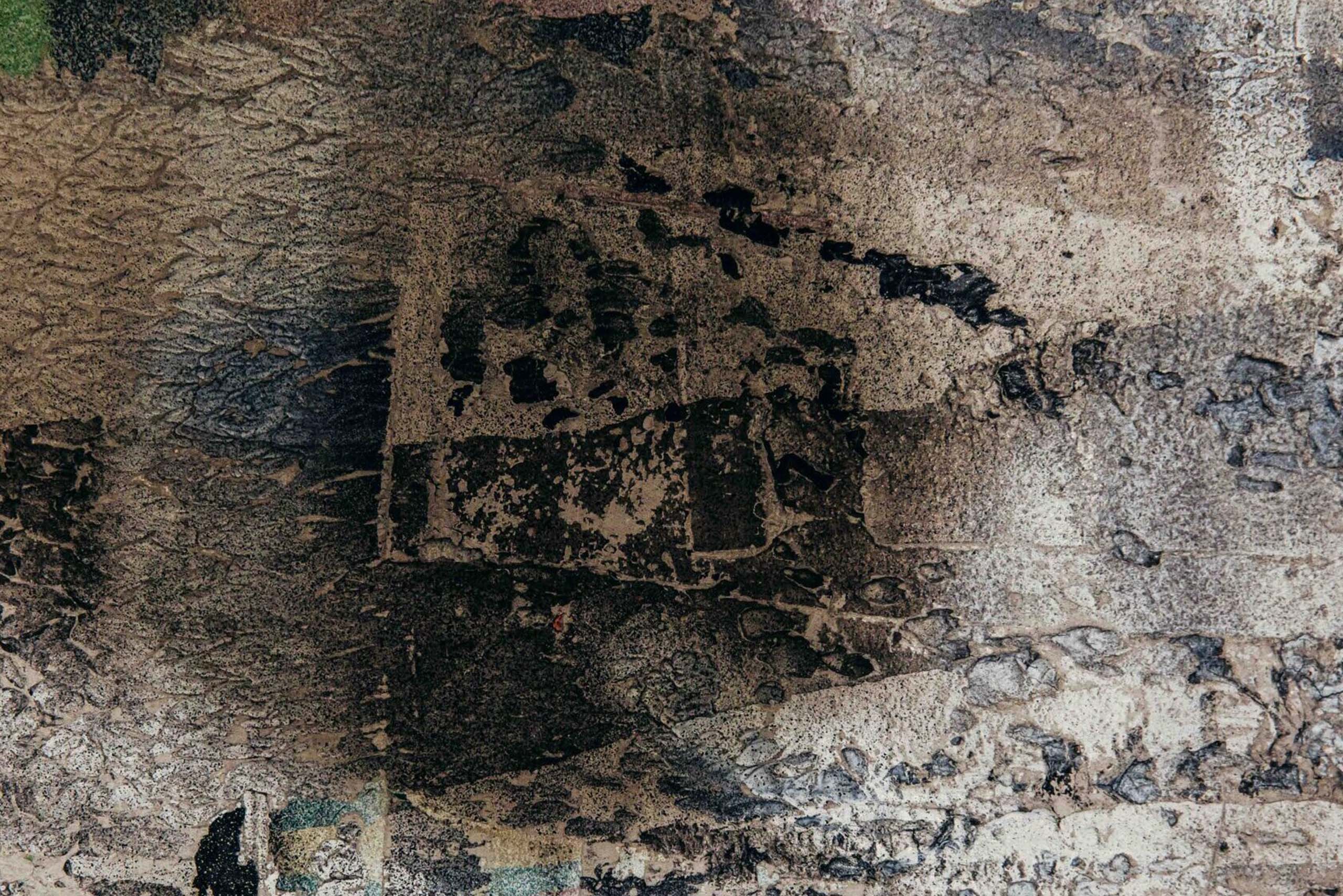 Created in 2010, Child combines calligraphic gesture, material layering, and figurative presence within a visual space inspired by the contemporary urban environment. The figure of the child appears isolated and silent, in contrast to the surface marked by writings, erasures, and painterly traces.